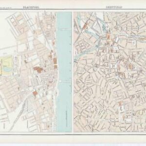 c1885 Large Map ENGLAND - BLACKPOOL SHEFFIELD Bartholomew (RA53)