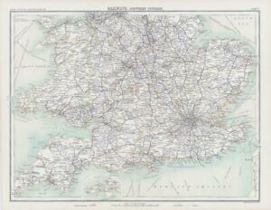c1885 Large Map ENGLAND WALES RAILWAYS SOUTHERN DIVISION Bartholomew (RA6)