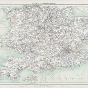 c1885 Large Map ENGLAND WALES RAILWAYS SOUTHERN DIVISION Bartholomew (RA6)
