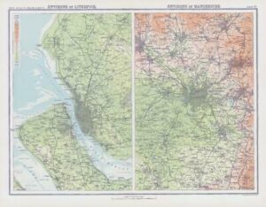 c1885 Map ENGLAND - ENVIRONS OF LIVERPOOL MANCHESTER Bartholomew (RA26)