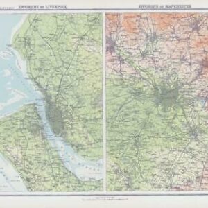 c1885 Map ENGLAND - ENVIRONS OF LIVERPOOL MANCHESTER Bartholomew (RA26)