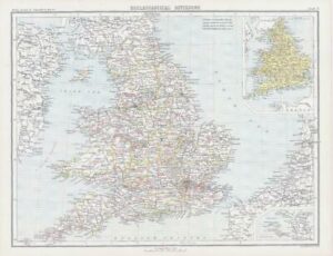 c1885 Large Map ENGLAND WALES ECCLESIASTICAL DIVISIONS York Bartholomew (RA2)
