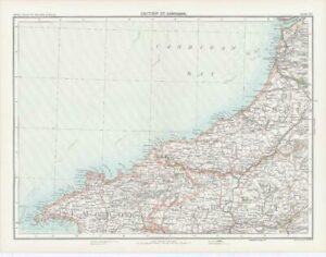 c1885 Large Map ENGLAND WALES SECTION XV CARDIGAN Pembroke Bartholomew (RA33)