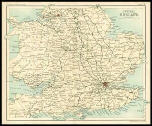 c1912 Map of CENTRAL ENGLAND Chart Regions (BS13)