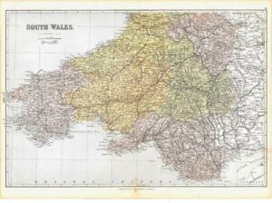 1885 Large Map of SOUTH WALES by Weller (PCM445)