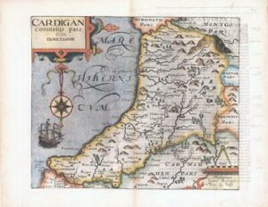1607 - RARE 1st Edition Antique Map WALES CARDIGANSHIRE by Saxton Kip/Hole