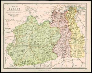 1850 Original Antique MAP OF SURREY Parliamentary Divisions Railroads (2)