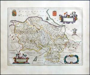 1659 DENBIGHSHIRE FLINTSHIRE Wales Original Map by Blaeu Spanish Edition (EB)
