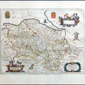 1659 DENBIGHSHIRE FLINTSHIRE Wales Original Map by Blaeu Spanish Edition (EB)