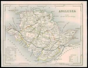 1855 - Original antique map of "ANGLESEA" WALES by JOSHUA ARCHER (1)