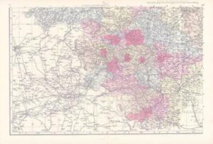 1883 Large Map of YORKSHIRE (South West Sheet) Ordnance Survey by Bacon (BO47)