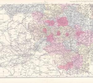 1883 Large Map of YORKSHIRE (South West Sheet) Ordnance Survey by Bacon (BO47)