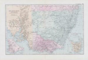 1898 Antique Map NEW SOUTH WALES VICTORIA SOUTH AUSTRALIA Tasmania (NGA33)