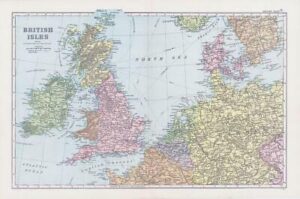 1898 Antique Map BRITISH ISLES Showing Connections with the Continent (NGA/8)