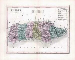 1860 - Original antique colour map of "SUSSEX" by Joshua Archer (36)