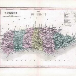 1860 - Original antique colour map of "SUSSEX" by Joshua Archer (36)