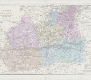 1883 Large Map of SURREY Ordnance Survey by Bacon (BO38)