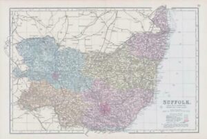 1883 Large Map of SUFFOLK Ordnance Survey by Bacon (BO37)