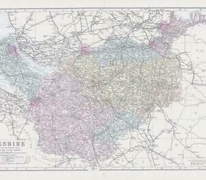 1883 Large Map of CHESHIRE Ordnance Survey by Bacon (BO5)