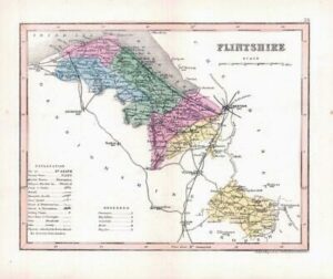 1860 - Original antique colour map of "FLINTSHIRE" WALES by Joshua Archer (16)