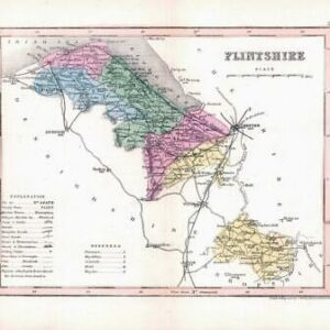 1860 - Original antique colour map of "FLINTSHIRE" WALES by Joshua Archer (16)