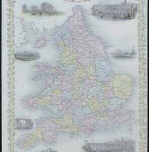 1850 Original Antique Map "ENGLAND AND WALES" by TALLIS FULL COLOUR (29)