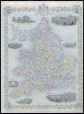 1850 Original Antique Map "ENGLAND AND WALES" by TALLIS FULL COLOUR (29)