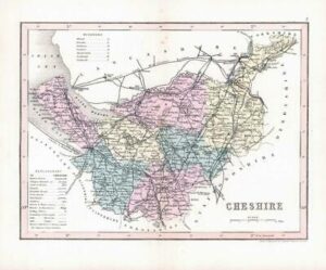 1860 - Original antique colour map of "CHESHIRE" by Joshua Archer (9)