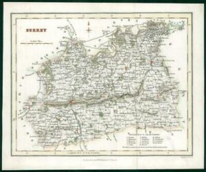 c1840 - Original Antique Map of "SURREY" by Fullerton Hand Coloured (bm19)