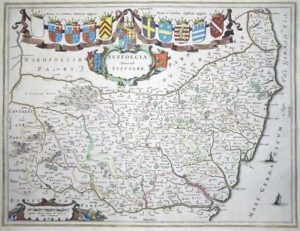 c1648 SUFFOLCIA VERNACULE SUFFOLKE antique map SUFFOLK by Johannes BLAEU (LM4)