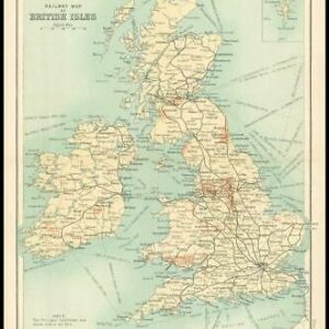 c1912 Railway Map of BRITISH ISLES Chart Regions (BS10)