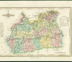1812 - Original Antique Map of "SURREY" by S.A. Oddy hand colouring (bm34)