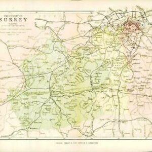 c1883 COUNTY OF SURREY MAP By George Philip (PC31)