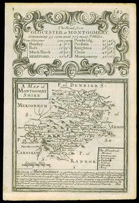 1753 Antique Map WALES County Map of MONTGOMERYSHIRE by Bowen  (W/DW19)