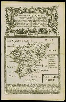1753 Antique Map WALES County Map of MERIONETHSHIRE by Bowen  (W/DW15)