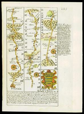 1753 Antique Map WALES Road Map PRESTEIGNE - NEW RADNOR - BUITH WELLS  (W/DW95)