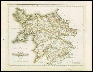 1793 Original Antique MAP of 'NORTH WALES' by John Cary Outline Colour (49)