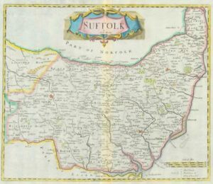 1722 Original Antique Map - SUFFOLK by Robert Morden HAND COLOURED