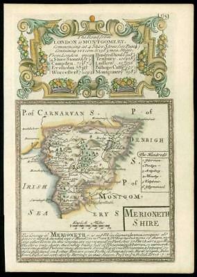 1753 Antique Map WALES County Map of MERIONETHSHIRE   (W/DW98)