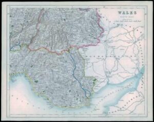 1842 - Original Antique Map of WALES SOUTH EAST by Fisher (42)