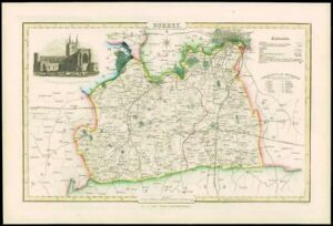 1846 - Original Antique Map of SURREY by Slater ST SAVIOURS CHURCH SOUTHWARK