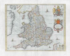 1659 Antique Map ANGLIA REGNUM England Wales by Blaeu Spanish Edition (EB)