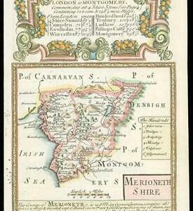 1753 Antique Map WALES County Map of MERIONETHSHIRE   (W/DW100)