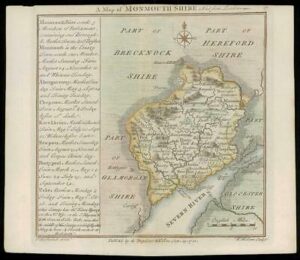 1742 Original Antique Map WALES County Map of MONMOUTHSHIRE  (W/DW103)