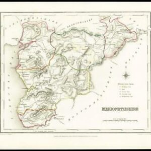 1845 Antique colour map of "MERIONETHSHIRE" Wales by LEWIS W/DW34