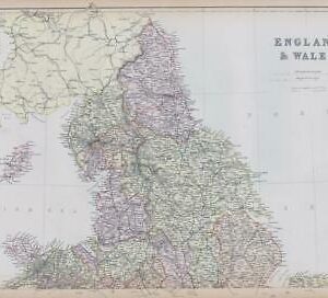 1882 LARGE Colour Antique Map of ENGLAND & WALES by BLACKIE (BA52)