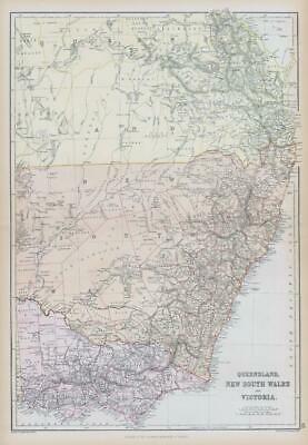 1882 LARGE Antique Colour Map QUEENSLAND NEW SOUTH WALES VICTORIA BLACKIE (BA3)
