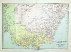 1883 - Large Antique Colour Map NEW SOUTH WALES VICTORIA South Australia (PHA)