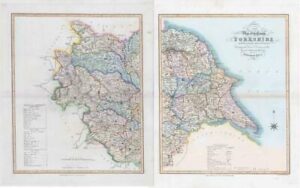 1833 Large Engraved Map YORKSHIRE by William Ebden Duncan Colour (DUK37/38)