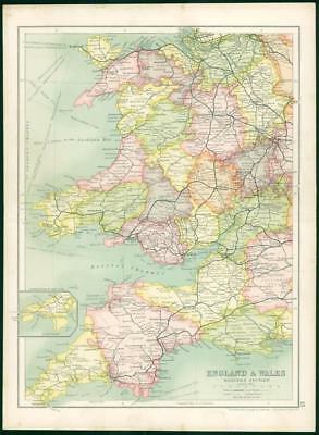 1912 Original Colour Antique Map  - ENGLAND WALES WESTERN SECTION (63)